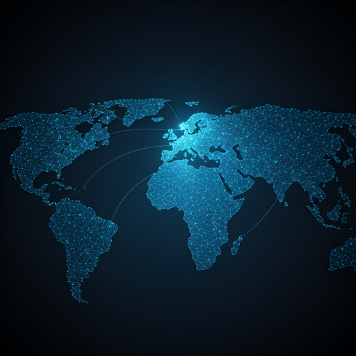 Digital dark map of Europe showing network nodes